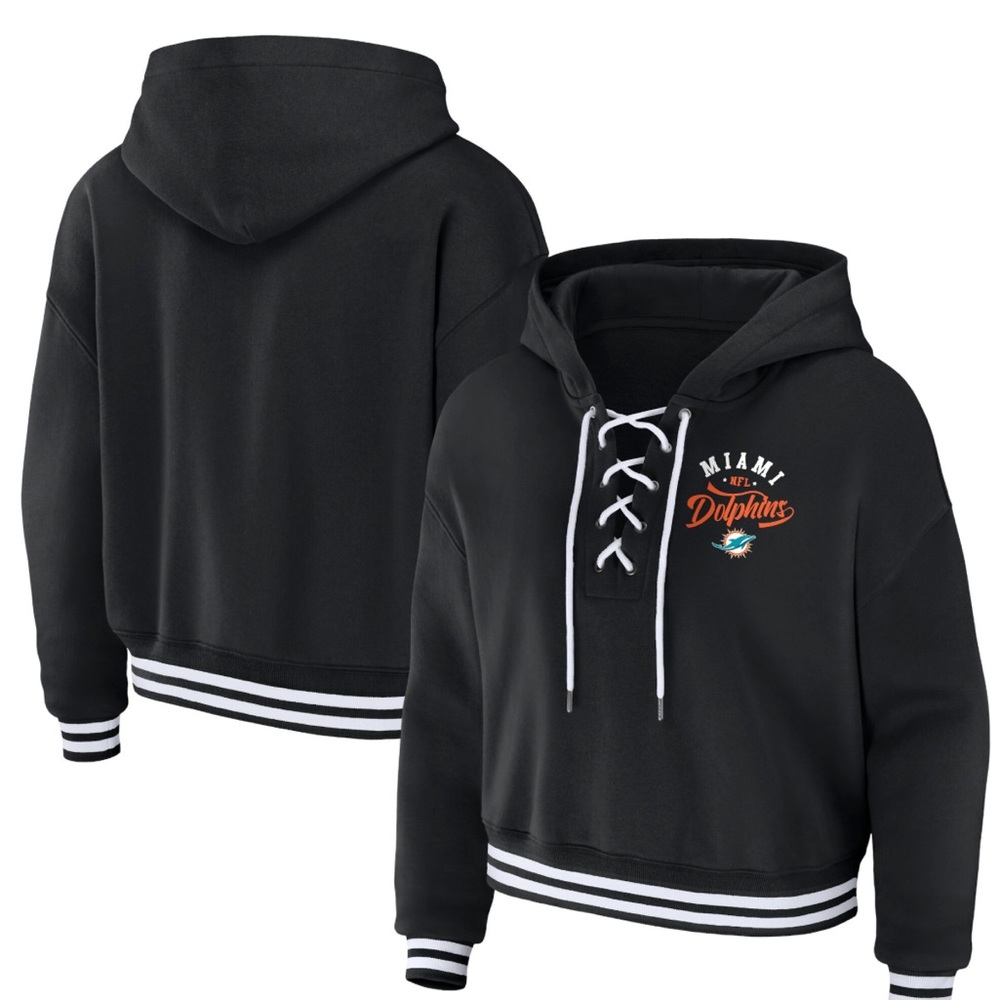 Miami Dolphins WEAR by Erin Andrews Women's Lace-Up Pullover Hoodie - Black